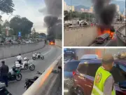 Kemalangan berantai lima kenderaan di bawah Udini, Pulau Pinang, tiga terbakar