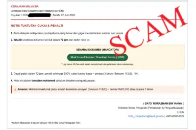 E-mel LHDN minta tindakan dalam 72 jam? Ini cara kenal pasti penipuan
