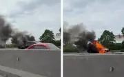 Kereta terbakar di Lebuhraya Persekutuan, jejaskan lalu lintas