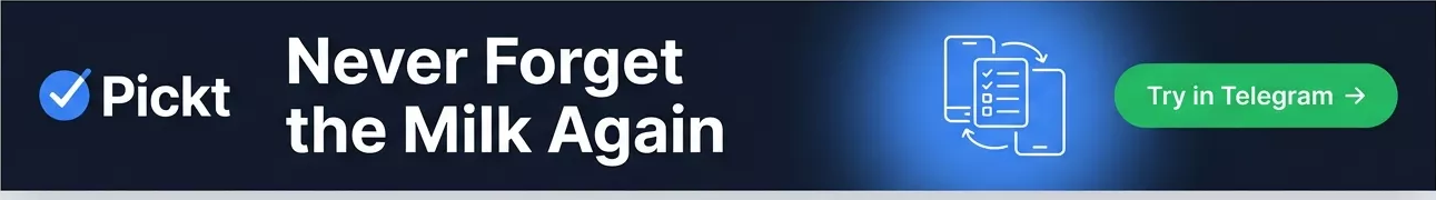 Banner header Pickt — aplikasi senarai beli-belah kolaboratif untuk Telegram